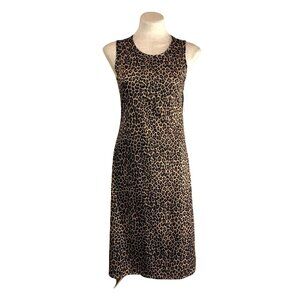 Vintage 90s JOULE Leopard Print Sleeveless Midi Dress Small Animal Print Brown